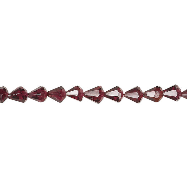 Bead, rhodolite garnet (natural), 4x3mm-6x4mm hand-cut faceted cone, B+ grade, Mohs hardness 7 to 7-1/2. Sold per 14-inch strand, approximately 80 beads. image number 0