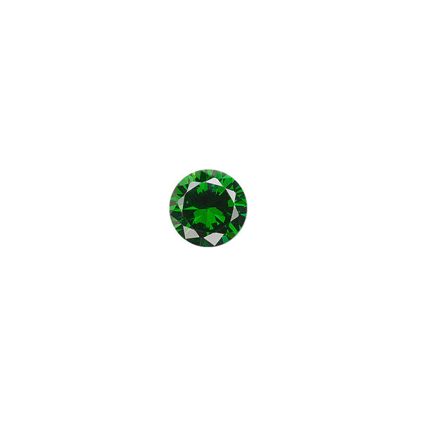 Gem, cubic zirconia, emerald green, 8mm faceted round, Mohs hardness 8-1/2. Sold individually. image number 0
