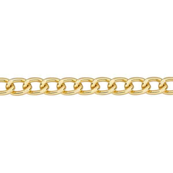 Chain, anodized aluminum, gold, 4mm curb. Sold per pkg of 25 feet. image number 0