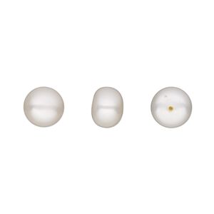 Pearl, cultured freshwater (bleached), white, 8-9mm half-drilled button, B grade, Mohs hardness 2-1/2 to 4. Sold per pkg of 2.