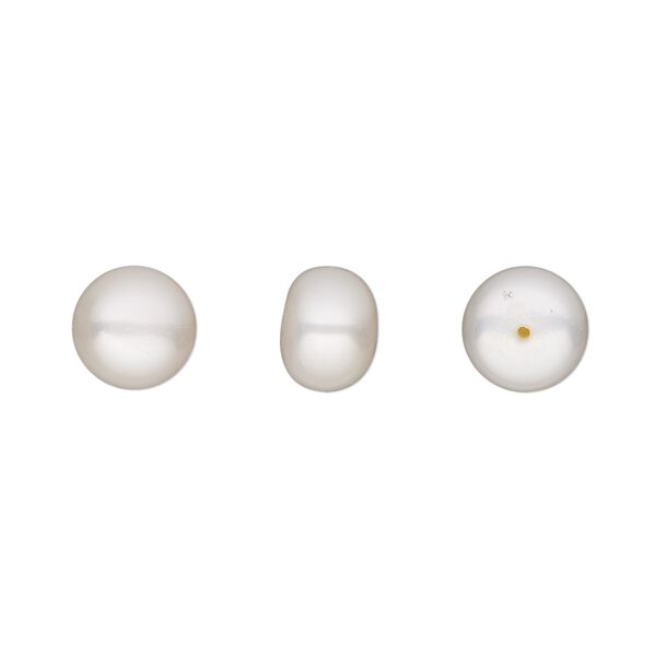 Pearl, cultured freshwater (bleached), white, 8-9mm half-drilled button, B grade, Mohs hardness 2-1/2 to 4. Sold per pkg of 2. image number 0