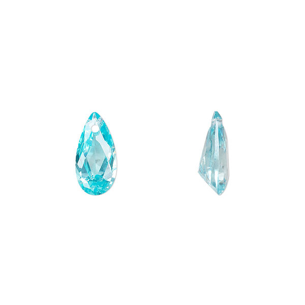 Drop, cubic zirconia, aqua blue, 12x6mm hand-faceted teardrop, Mohs hardness 8-1/2. Sold per pkg of 2. image number 0