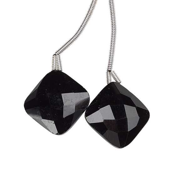 Bead, black onyx (dyed), 17x17mm hand-cut top-drilled faceted puffed diamond, B grade, Mohs hardness 6-1/2 to 7. Sold per pkg of 2 beads. image number 0