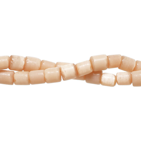 Bead 1pkg2 cat's eye glass (fiber optic glass), 6x4mm-7x6mm round tube, 14 inch opaque peach image number 0