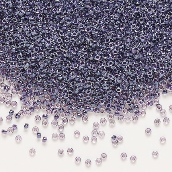 Seed bead, Miyuki, glass, pkg/250g, #15 rocaille, translucent grape-lined luster crystal clear (RR-223). image number 0
