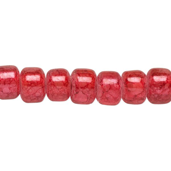 Bead, crackle glass, translucent pink and red, 9x7mm crow. Sold per 15-1/2" to 16" strand. image number 0
