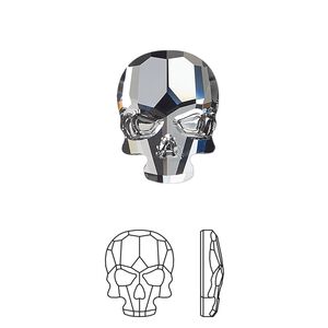 Flat back 30pk crystal silver night, Swarovski® 18x14mm skull 2856