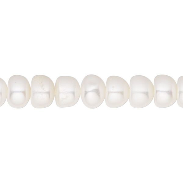 Pearl, White Lotus™, cultured freshwater (bleached), white, 8.5x4.5mm-9x5mm button with 0.2-0.7mm hole, C grade, Mohs hardness 2-1/2 to 4. Sold per 15-1/2" to 16" strand. image number 0