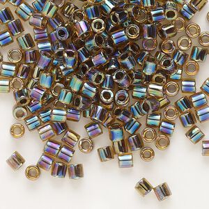 Seed bead, Delica®, glass, pkg/7.5g, #8 round, translucent blue-lined rainbow light topaz (DBL-0089).