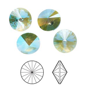 Chaton 4pk light turquoise glacier blue unfoiled, Crystal Passions® 12mm rivoli 1122