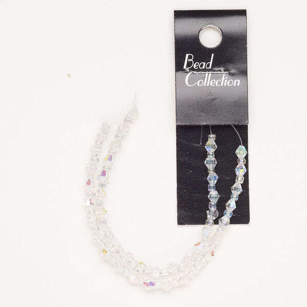 Bead glass 1pk 4mm faceted bicone, transparent clear AB 10 inch image number 0