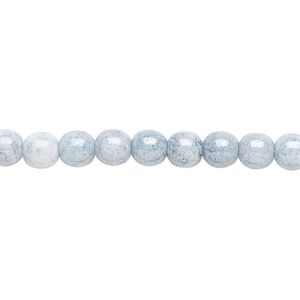 Bead, Czech glass druk, light blue granite, 6mm round. Sold per 15-1/2" to 16" strand.