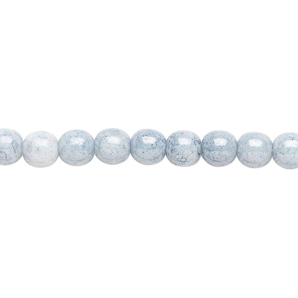 Bead, Czech glass druk, light blue granite, 6mm round. Sold per 15-1/2" to 16" strand. image number 0