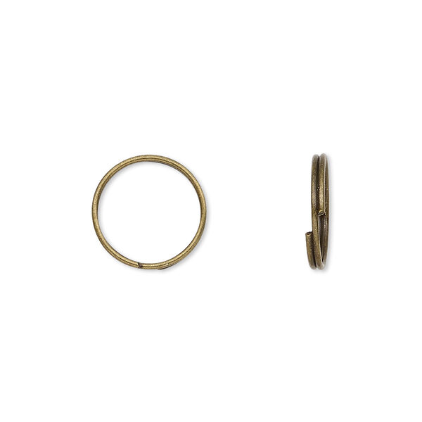 Split ring, antique brass-finished steel, 12mm round with 10.4mm inside diameter. Sold per pkg of 100. image number 0