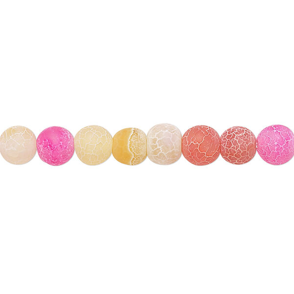Bead, crackle agate (dyed / heated), matte multicolored, 6mm round, B grade, Mohs hardness 6-1/2 to 7. Sold per 8-inch strand, approximately 30-35 beads. image number 0