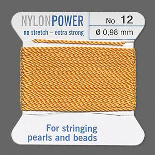 Thread, Griffin, nylon, amber yellow, size #12. Sold per 2-meter card (approximately 78 inches). image number 0