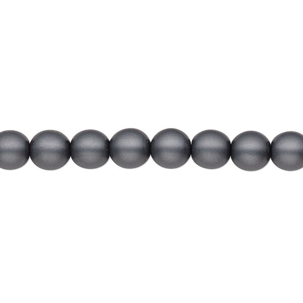 Bead, Czech pearl-coated glass druk, opaque matte dark grey, 6mm round. Sold per 15-1/2" to 16" strand. image number 0