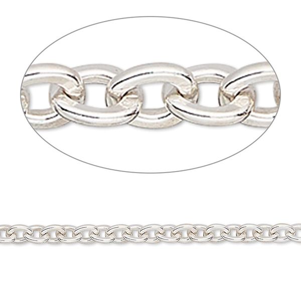Chain, sterling silver, 3.6mm flat cable. Sold per pkg of 5 feet. image number 0