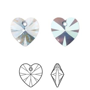 Drop 2pk aquamarine shimmer, Crystal Passions® 14mm pendant heart 6228