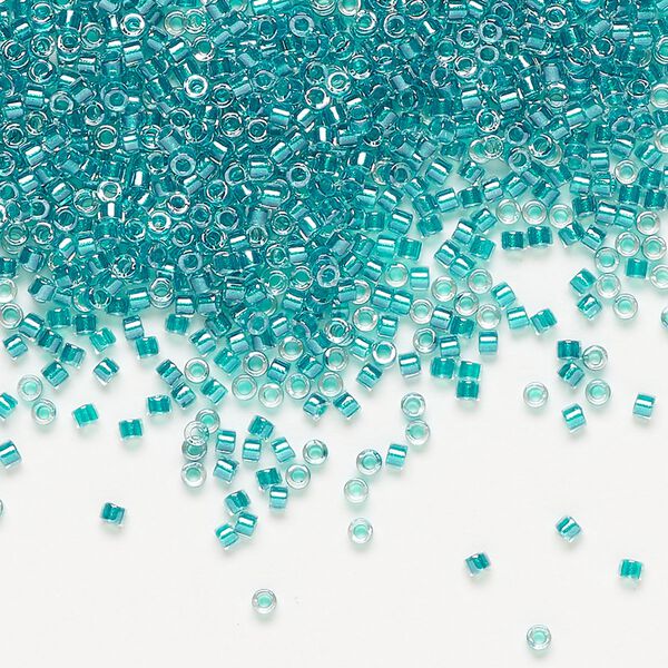 Seed bead, Delica®, glass, pkg/250g, #11 round, translucent dark aqua-lined luster crystal clear (DB-0918). image number 0