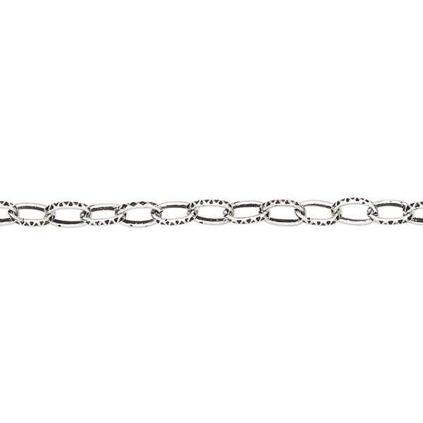 Chain, antique silver-plated steel, 3mm textured cable. Sold per pkg of 25 feet. image number 0