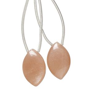 Peach moonstone 1pkg2, hand-cut top-drilled puffed marquise bead natural 18x11mm