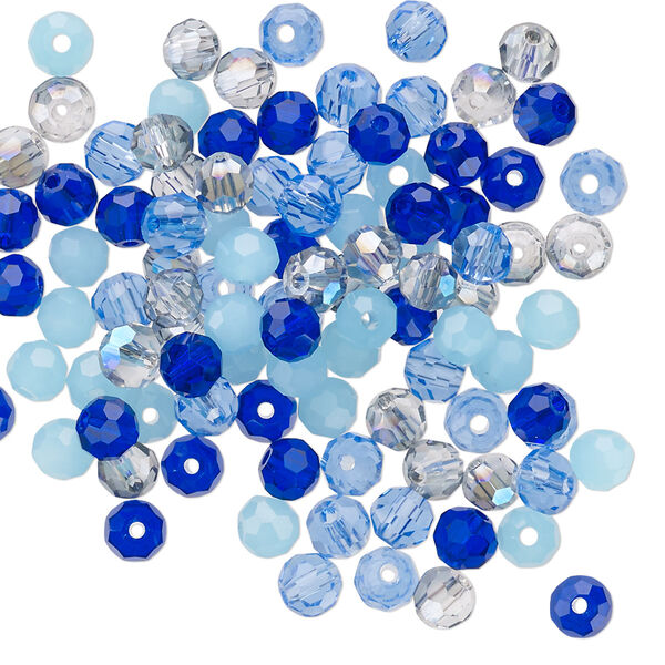 Bead mix 100pk 32 facets blue, Celestial Crystal® 4mm round image number 0