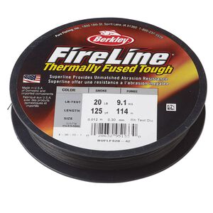 Thread, Berkley® FireLine®, high-modulus polyethylene, 8-fiber braid, smoke, 0.30mm diameter, 20-pound test. Sold per 125-yard spool.