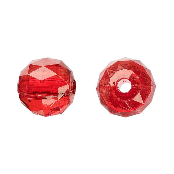 Bead, acrylic, red, 15mm faceted round. Sold per 100-gram pkg, approximately 50 beads. image number 0