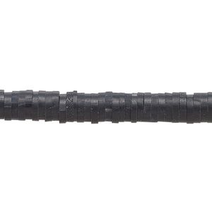 Bead, polymer clay, opaque black, 6x1-1/2mm heishi. Sold per pkg of (2) 16-inch strands.