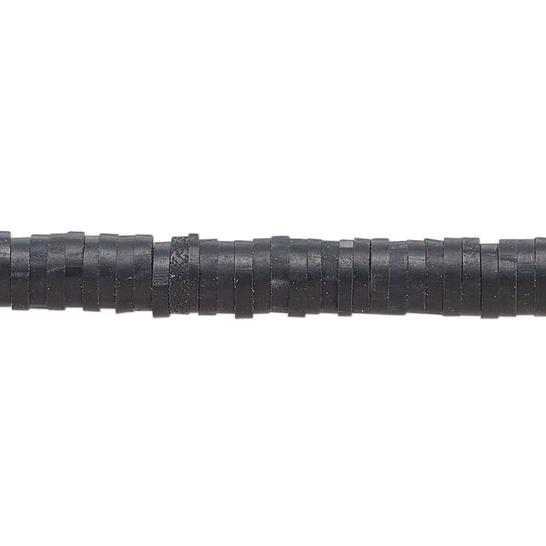 Bead, polymer clay, opaque black, 6x1-1/2mm heishi. Sold per pkg of (2) 16-inch strands. image number 0