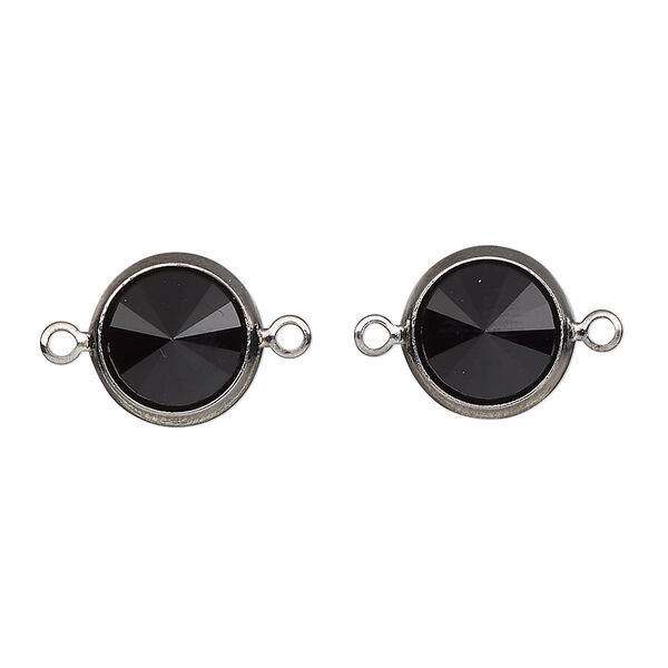 Link, Vintage Crystal™, crystal and gunmetal-plated brass, jet, 12mm rivoli. Sold per pkg of 2. image number 0