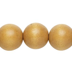 Bead, Taiwanese cheesewood (dyed / waxed), beige, 15-16mm round. Sold per 15-1/2" to 16" strand.