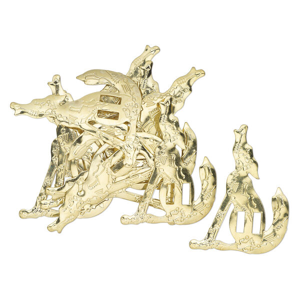 Slide, gold-finished steel, 61x46mm-61x47mm textured coyote, (2) 10x3.5mm rectangle holes. Sold per pkg of 10. image number 0