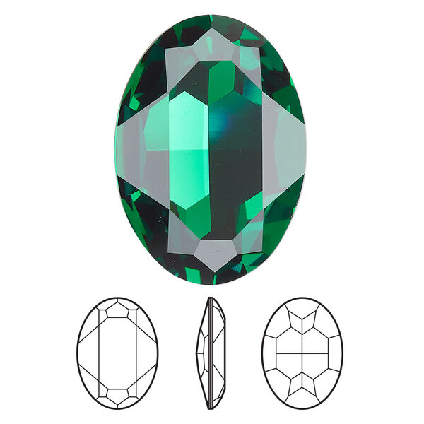 Fancy stone 1pk majestic green foil back, Crystal Passions® 30x22mm oval 4127 image number 0