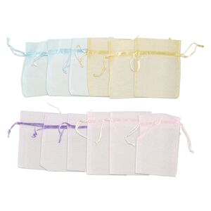 Pouch, organza, mixed colors, 4-1/2 x 3-3/4 inches with drawstring closure. Sold per pkg of 12.