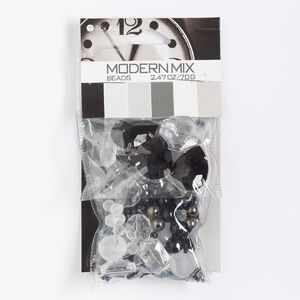 Bead mix, acrylic, pkg/70 g, 11/0-25x18mm single-drilled and double-drilled mixed shapes, silver finish multicolored.