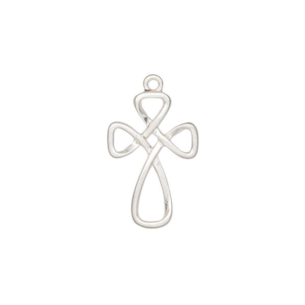 Drop 1pkg1, sterling silver, 20x13mm single-sided satin open cross. image number 0