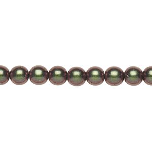 Bead, Czech glass druk, metallic green, 6mm round. Sold per 15-1/2" to 16" strand, approximately 65 beads.