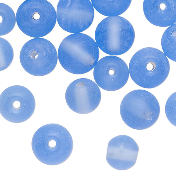 Bead, lampworked glass, translucent blue, 10mm round. Sold per 2-ounce pkg of approximately 60 beads. image number 0
