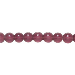 Bead glass 1pk translucent purple, 5-6mm round 11 inch