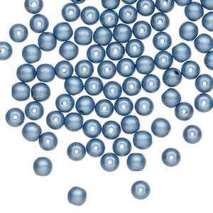 Czech glass 1pkg100, round druk bead satin blue 4mm