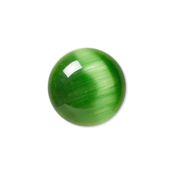 Cabochon, cat's eye glass (fiber optic glass), green, 20mm calibrated round, quality grade. Sold per pkg of 4. image number 0