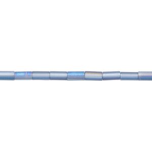 Bead, glass, translucent matte blue AB, 5x2.5mm round tube. Sold per 15-1/2 to 16-inch strand.