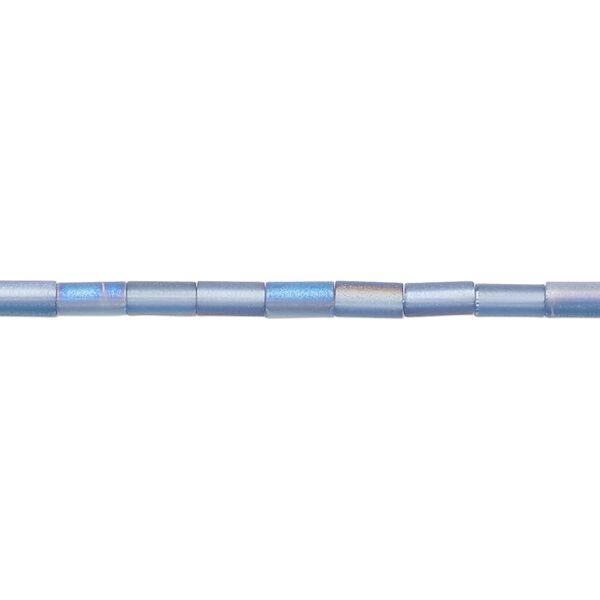 Bead, glass, translucent matte blue AB, 5x2.5mm round tube. Sold per 15-1/2 to 16-inch strand. image number 0