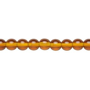 Bead, Preciosa, Czech glass druk, transparent topaz, 6mm round. Sold per 15-1/2" to 16" strand.