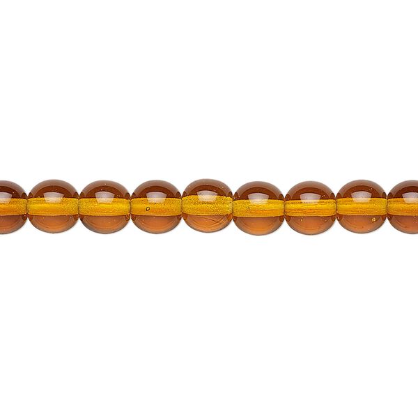 Bead, Preciosa, Czech glass druk, transparent topaz, 6mm round. Sold per 15-1/2" to 16" strand. image number 0