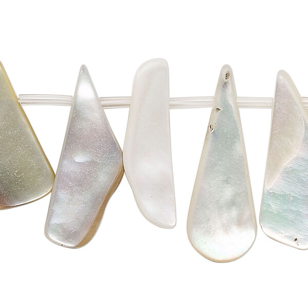 Bead, mother-of-pearl shell (natural), 13x7mm-44x11mm freeform stick, Mohs hardness 3-1/2. Sold per 15" to 16" strand. image number 0