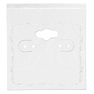 Earring card, PVC plastic and paper, opaque sand and silver, 2x2 inch square with scroll design. Sold per pkg of 100.
