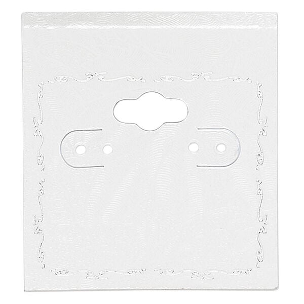 Earring card, PVC plastic and paper, opaque sand and silver, 2x2 inch square with scroll design. Sold per pkg of 100. image number 0